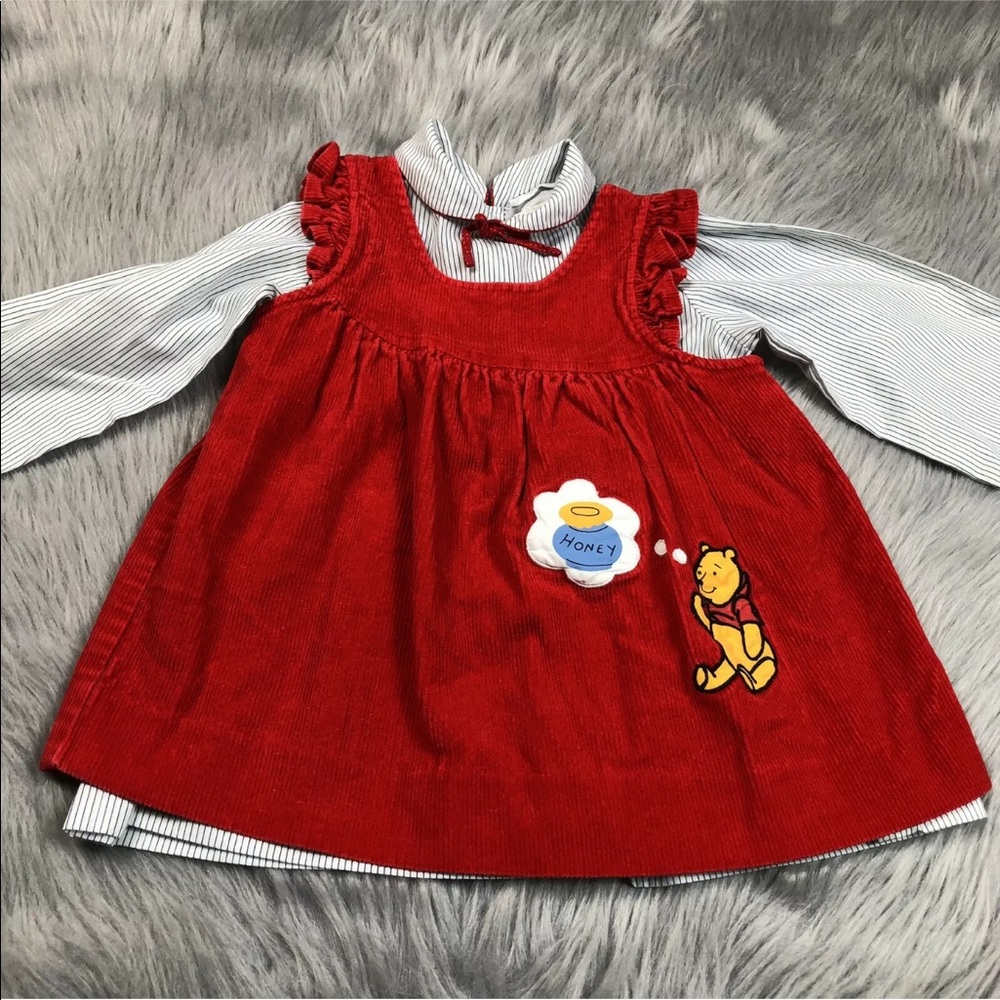 Vintage Disney Winnie The Pooh Red Corduroy Dress